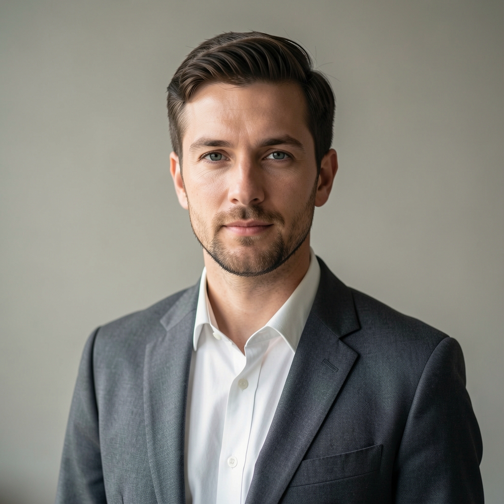 Adrian Webb, primary editor of Arenos Journal, photographed in natural light with a neutral editorial background